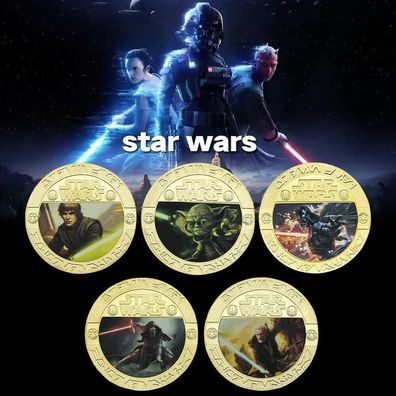 5 Stück vergoldet Star Wars Medaillen (SW081025)