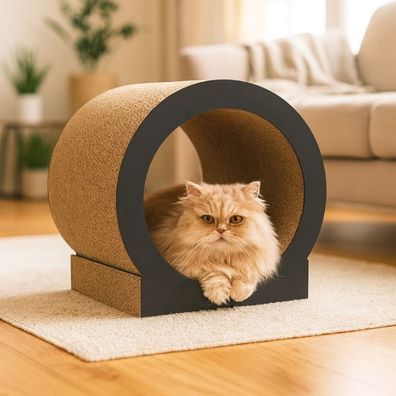 QLS Kratzbrett 3in1 für Katzen Wellpappe 39×38×39 cm Graphit Liege Höhle 11385