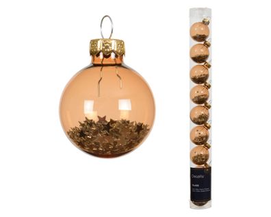 Weihnachtskugeln Glas 3cm mit Sternfüllung 9 Stk Brandy transparent