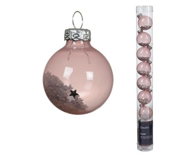 Weihnachtskugeln Glas 3cm mit Sternfüllung 9 Stk Rosa transparent