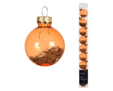 Weihnachtskugeln Glas 3cm mit Sternfüllung 9 Stk Orange transparent
