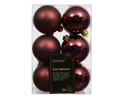 Weihnachtskugeln Kunststoff 6cm 12 Stück - Kastanienbraun