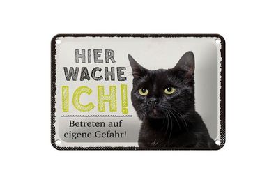 Blechschild Katze hier wache ich, 4 verschied Größen, Blechschilder Spruch Kater