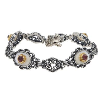 JuwelmaLux Tracht Armband Silber 925 teils vergoldet Granat Perlmutt JL17-03-0039