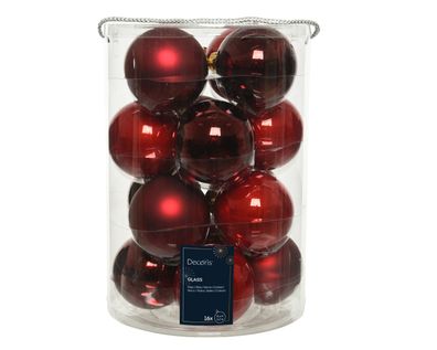 Weihnachtskugeln Glas 8cm 16 Stück - Weihnachtsrot / Ochsenblut Mix