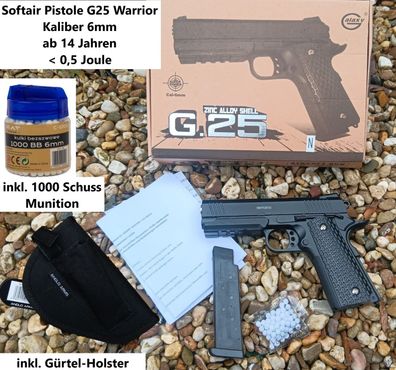 NEU Softair Airsoft Pistole G25 Set + 1000 Schuss + Holster ab 14 Jahre 0,5J NEW