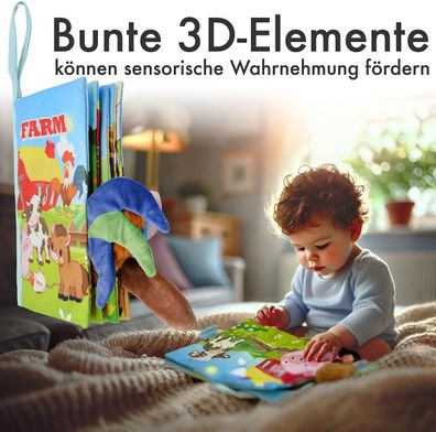 NEU 2er Set 3D Stoffbücher Babyspielbuch Bauernhof & Wald für Babys zum Lernen