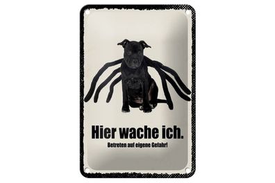 Blechschild Spider Hund hier wache ich, 4 verschied Größen, Blechschilder Spruch
