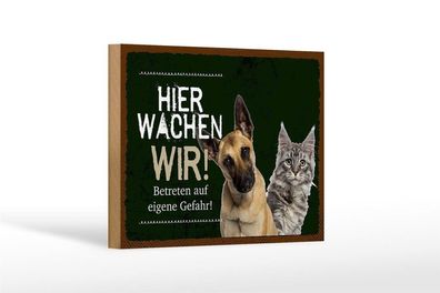 Holzschild Hund und Katzen hier wachen wir, 4 verschied Größen, Holzschilder Hunde