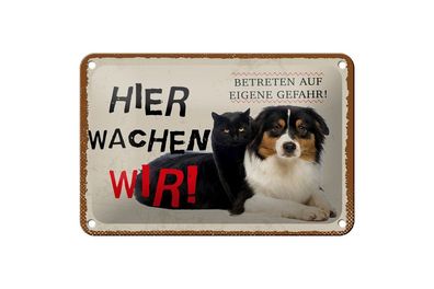 Blechschild Hund und Katzen hier wachen wir, 4 verschied Größen, Schilder Spruch