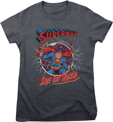 Superman Damen T-Shirt Save The World Girly Tee WB-5-SUP022