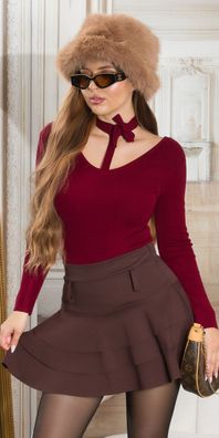 SeXy Miss Damen Girly langarm Strick Pulli Shirt Bindeband 34/36/38 Bordeaux TOP