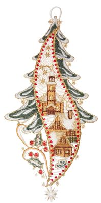Plauener Spitze Fensterbild Weihnachten Fensterdekoration Baum Kirche 36 cm