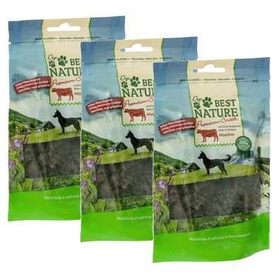 Best Nature Premium Snack für Hunde, 3x 80 g - Häppchen Rind