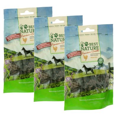 Best Nature Premium Snack für Hunde, 3x 80 g - Häppchen Huhn
