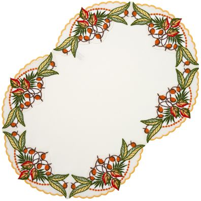 Plauener Spitze Tischläufer Herbst Oval 35x52 Tischdecke Blätter Made in Germany