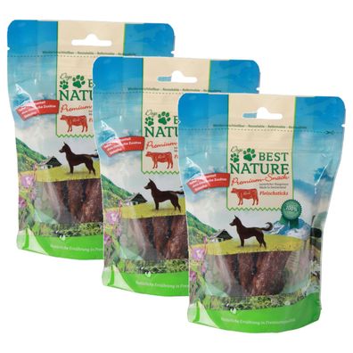 Best Nature Premium Snack für Hunde, 3x 100g - Rindfleischsticks