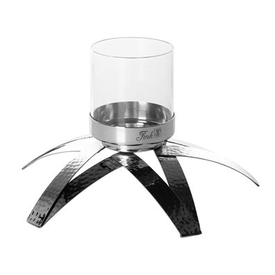 Fink gehämmerter Kerzenhalter mit Glas 25 cm in Sternenform vernickelt