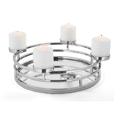 Fink 4-flg. Kerzenhalter Ø 38 cm für Stumpenkerzen rund Kerzenkranz Spiegelglas
