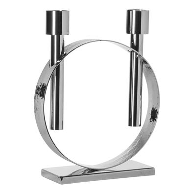 Fink silberner Stabkerzen-Leuchter 27cm 2-flammig Edelstahl gehämmert vernickelt