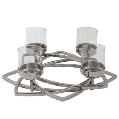 Fink 4-flg. Edelstahl Kerzenhalter Ø43cm mit Glas für Stumpenkerzen & Teelichter