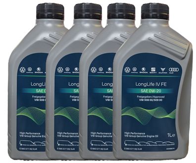 Original VW AUDI SKODA SEAT Öl 0W20 Longlife 4 IV 508.00 / 509.00 Motoröl 4x1 L
