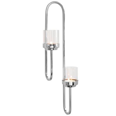 Fink Teelichthalter 60cm wandhängend 2-flammiger Wand-Kerzenhalter aus Edelstahl