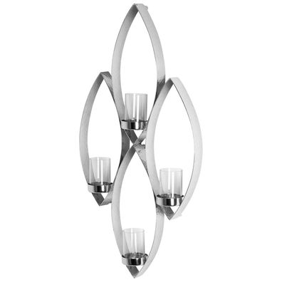 Fink 4-flammiger Wand-Teelichthalter 56cm aus gehämmerten Edelstahl inkl. Gläser