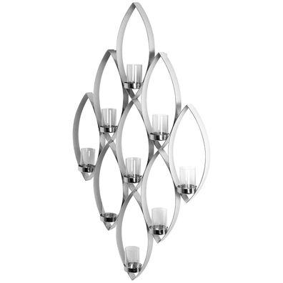 Fink 9-flammiger Wand-Teelichthalter 84cm aus gehämmerten Edelstahl inkl. Gläser