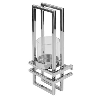 Fink dekoratives Edelstahl Wand-Windlicht 31x13 cm eckig Teelichthalter mit Glas