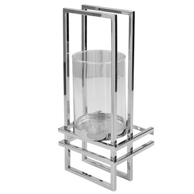 Fink dekoratives Edelstahl Wand-Windlicht 41x16 cm Stumpenkerzenhalter mit Glas