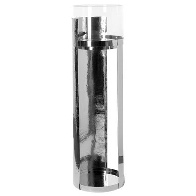 Fink Boden-Windlicht 102 cm vernickelte Kerzenhalter-Säule gehämmert mit Glas