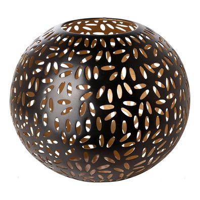 Fink großes Windlicht Ø 24 cm matt schwarzes Kugel-Stimmungslicht für Teelichter