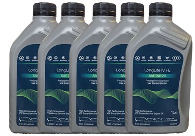 Original VW AUDI SKODA SEAT Öl 0W20 Longlife 4 IV 508.00 / 509.00 Motoröl 5x1 L