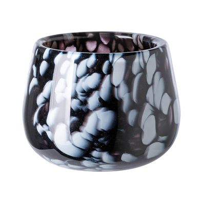 Fink schwarz-weißer Teelichthalter Ø 14 cm rundes Glas Windlicht für Teelichter
