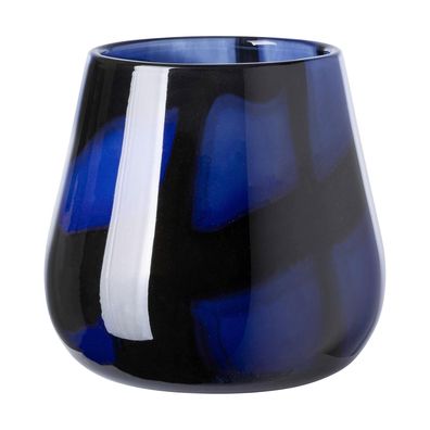 Fink blau-schwarzer Teelichthalter Ø 19 cm Glas großes Windlicht für Teelichter