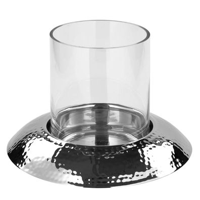 Fink großes Aluminium Windlicht Ø 28cm mit Glas gehämmerter Stumpenkerzenhalter
