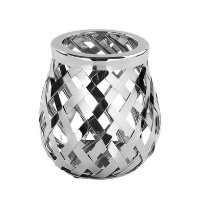 Fink kleines Edelstahl Windlicht Ø 14 cm Stimmungs-Teelichthalter mit Kerzenglas