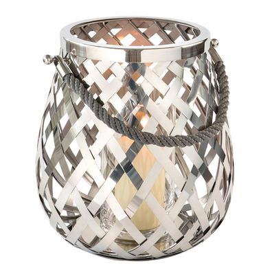 Fink großes Edelstahl Windlicht Ø 33 cm Stimmungs-Stumpenkerzenhalter mit Glas