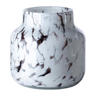 Fink großes Glas-Windlicht 19 cm braun-weißer Kerzenhalter für Stumpenkerzen