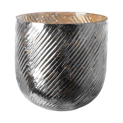 Fink antik silbernes Windlicht Ø 25cm Glas großer Kerzenhalter für Stumpenkerzen