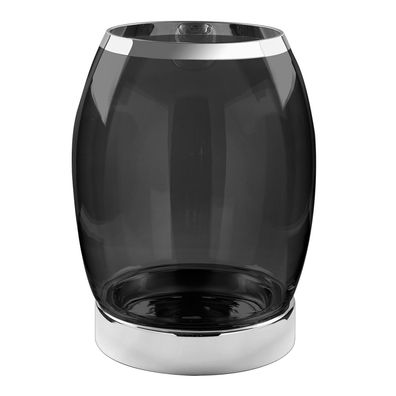 Fink großes bauchiges Windlicht 29x22 cm aus schwarzem Glas mit silbernem Fuß