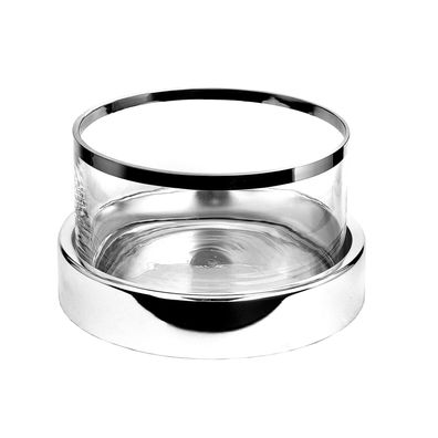 Fink gläsernes Stumpenkerzen-Windlicht Ø 25 cm Kerzenhalter mit silbernem Sockel