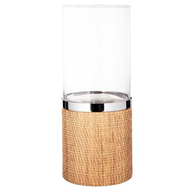 Fink großes Boden-Glas-Windlicht 48 cm Rattan Kerzenhalter für Stumpenkerzen