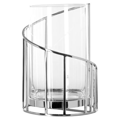 Fink großes rundes Windlicht 30x20 cm mit Glas Stumpenkerzenhalter aus Edelstahl