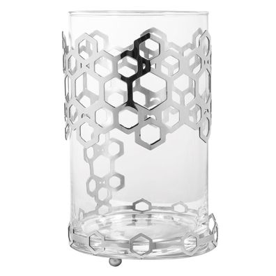 Fink Windlicht 19 cm Glas Edelstahl Kerzenhalter für Stumpenkerzen & Teelichter