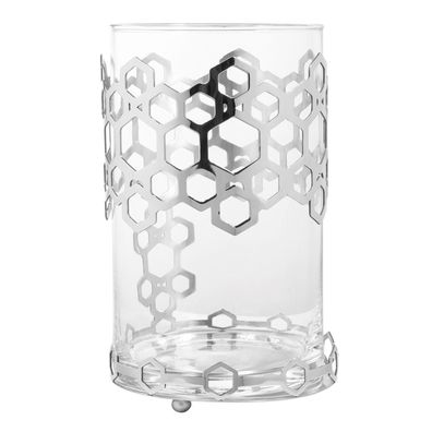 Fink Windlicht 25 cm Glas Edelstahl Kerzenhalter für Stumpenkerzen & Teelichter