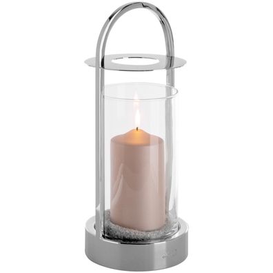 Fink Glas-Windlicht 38 cm Edelstahl Stumpenkerzenhalter zum Aufstellen & Hängen