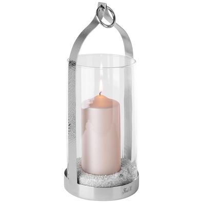 Fink Glas-Windlicht 36 cm Edelstahl Stumpenkerzenhalter zum Stellen oder Hängen