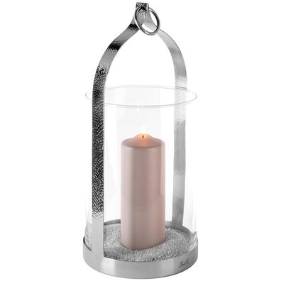 Fink Glas-Windlicht 45 cm Edelstahl Stumpenkerzenhalter zum Stellen oder Hängen